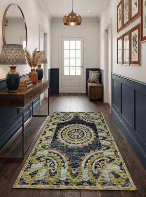 Ready to Ship Hand Tufted 6x9 Gold And Black Traditional Design Wool Rug