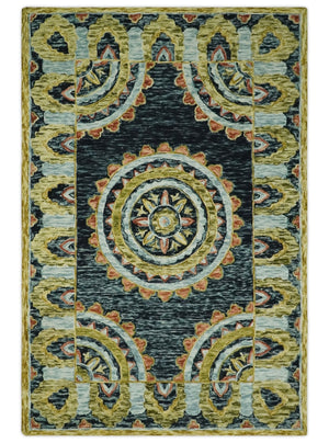 Ready to Ship Hand Tufted 6x9 Gold And Black Traditional Design Wool Rug