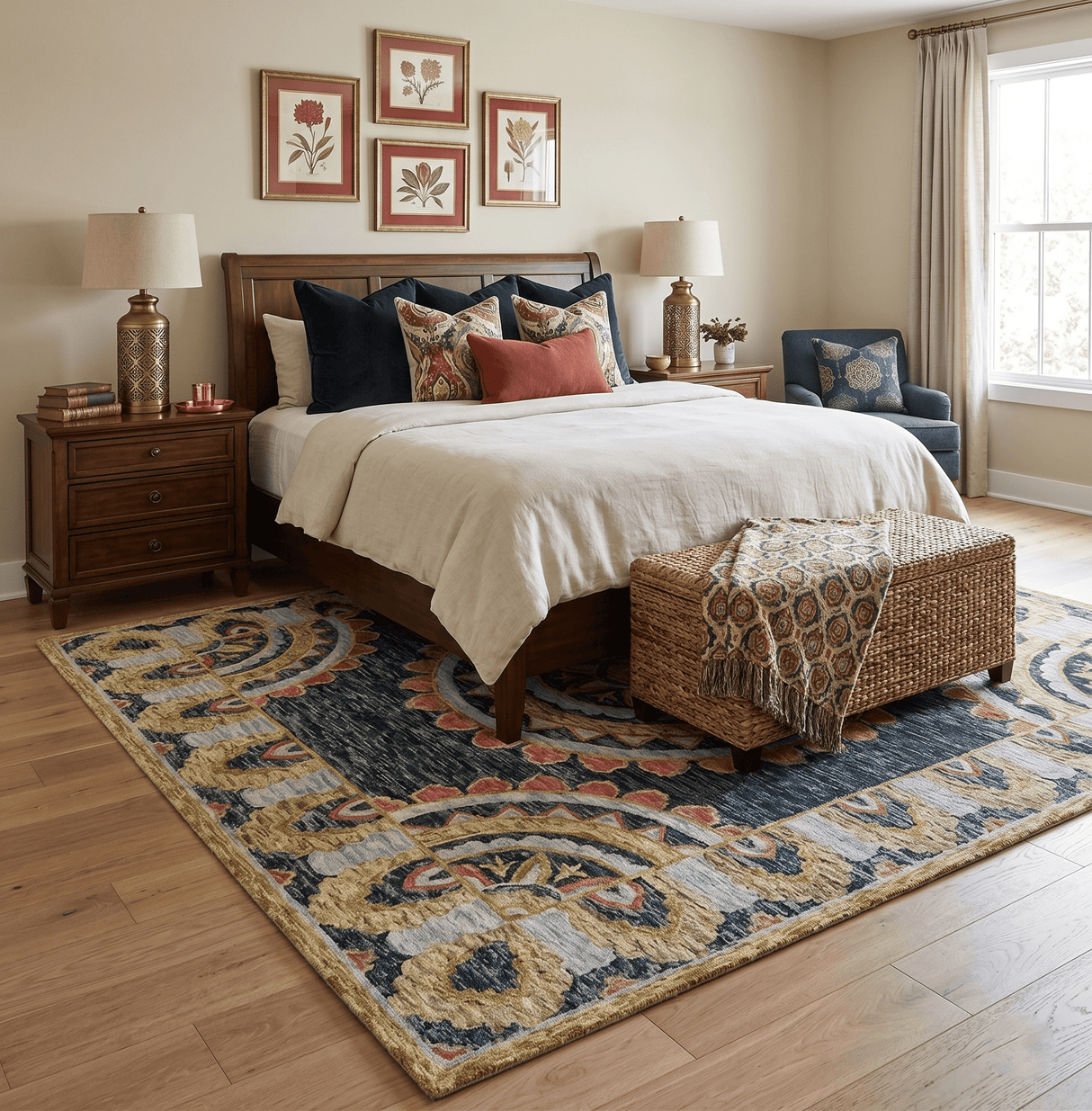 Ready to Ship Hand Tufted 8x10 Gold And Black Traditional Design Wool Rug