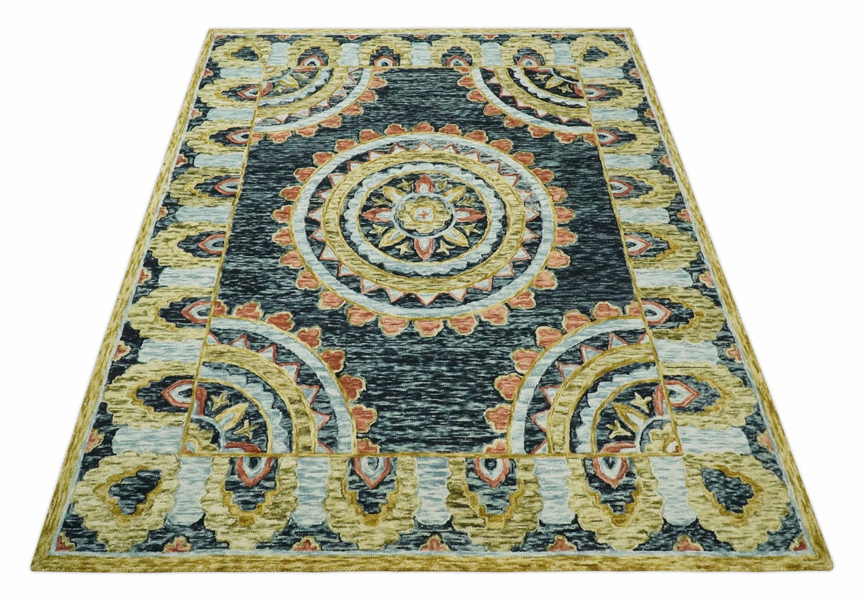 Ready to Ship Hand Tufted 8x10 Gold And Black Traditional Design Wool Rug