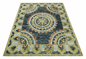Ready to Ship Hand Tufted 8x10 Gold And Black Traditional Design Wool Rug