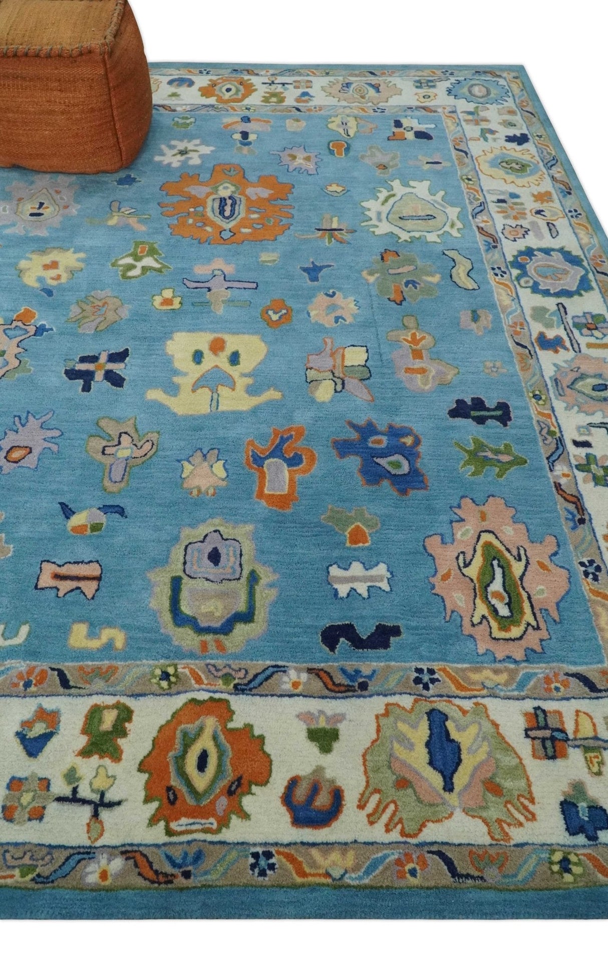 Ready to Ship Modern Oushak Blue And Ivory Hand Tufted 5x7 Wool Rug