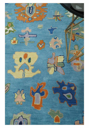 Ready to Ship Modern Oushak Blue And Ivory Hand Tufted 5x7 Wool Rug