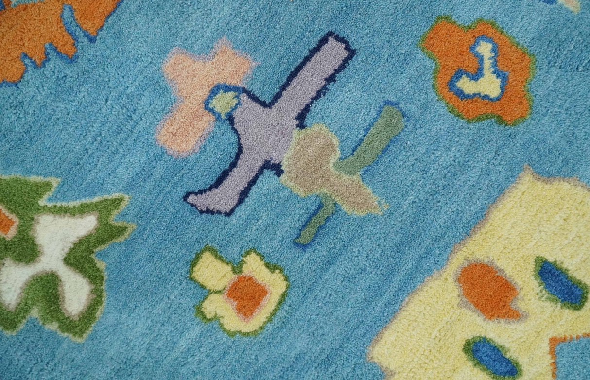 Ready to Ship Modern Oushak Blue And Ivory Hand Tufted 5x7 Wool Rug