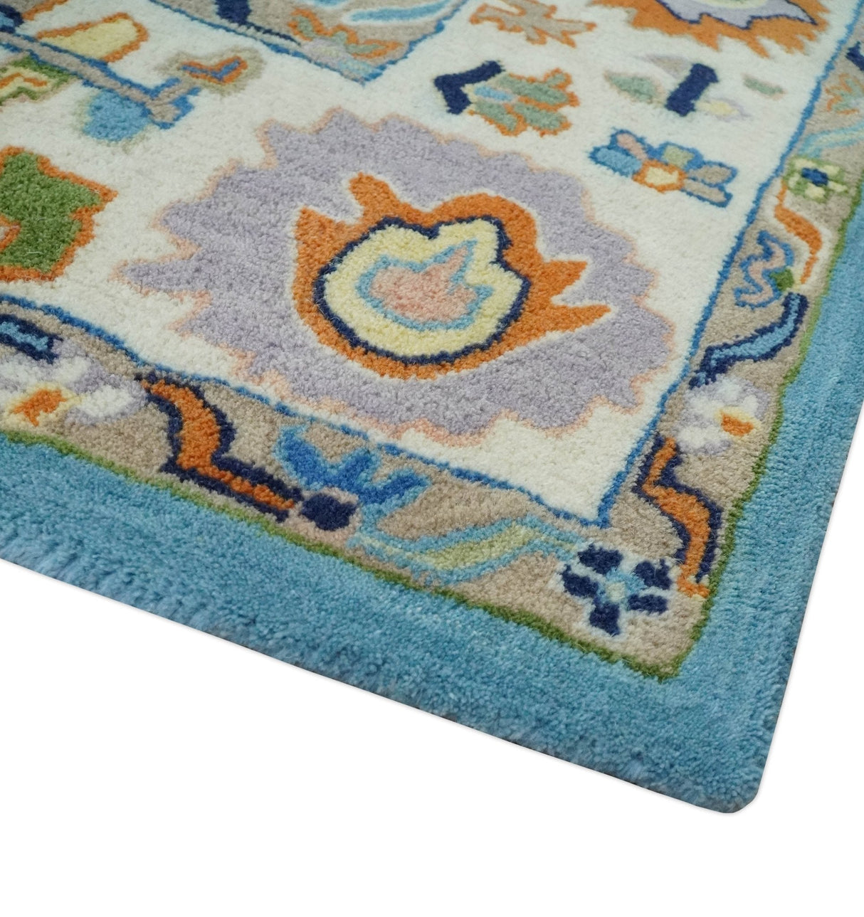 Ready to Ship Modern Oushak Blue And Ivory Hand Tufted 5x7 Wool Rug