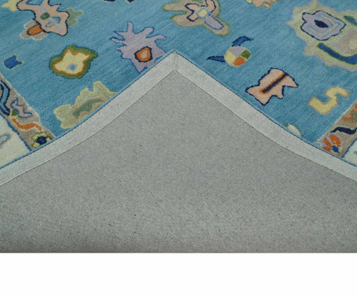Ready to Ship Modern Oushak Blue And Ivory Hand Tufted 5x7 Wool Rug