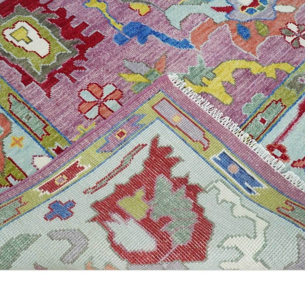 Ready to Ship Pink Modern Oushak Rug Wool Blue Colorful Hand knotted Area Rug
