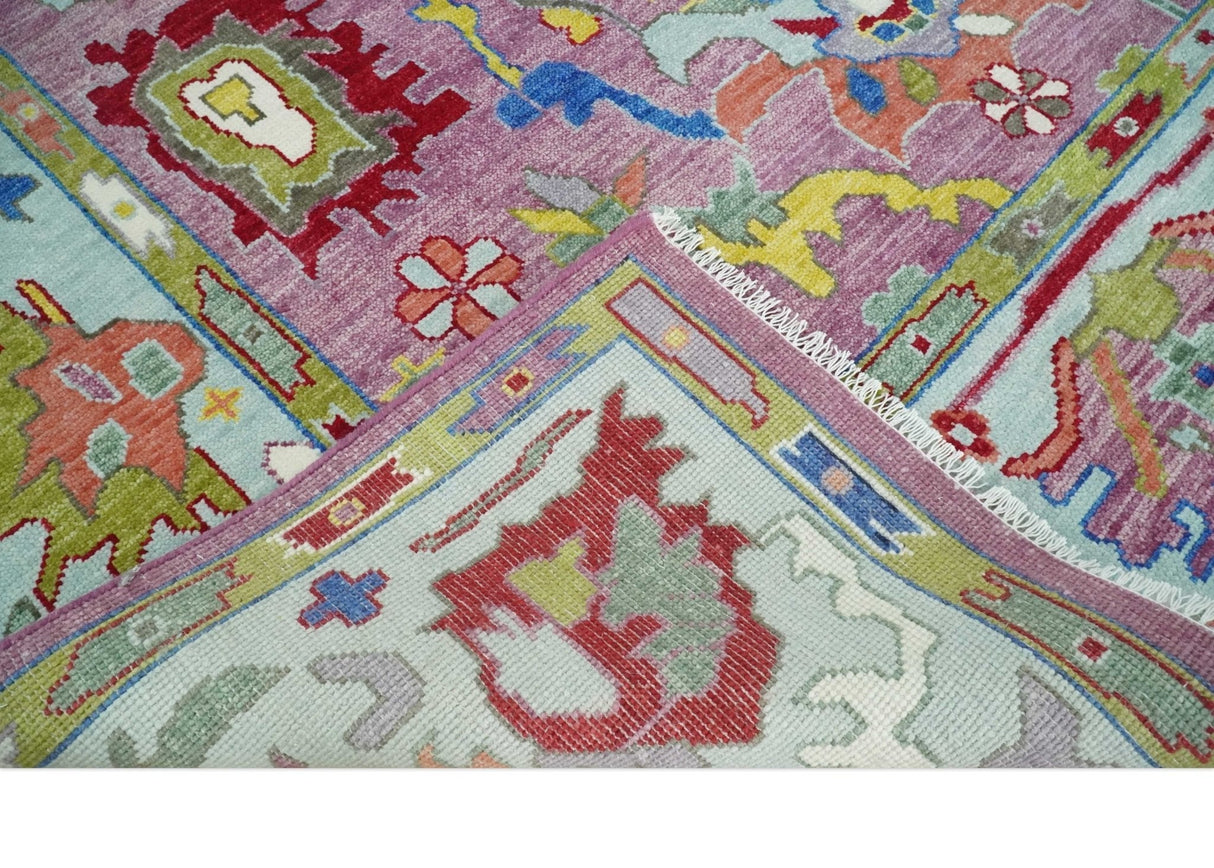 Ready to Ship Pink Modern Oushak Rug Wool Blue Colorful Hand knotted Area Rug