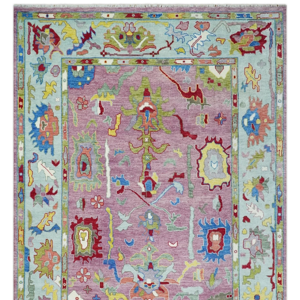 Ready to Ship Pink Modern Oushak Rug Wool Blue Colorful Hand knotted Area Rug