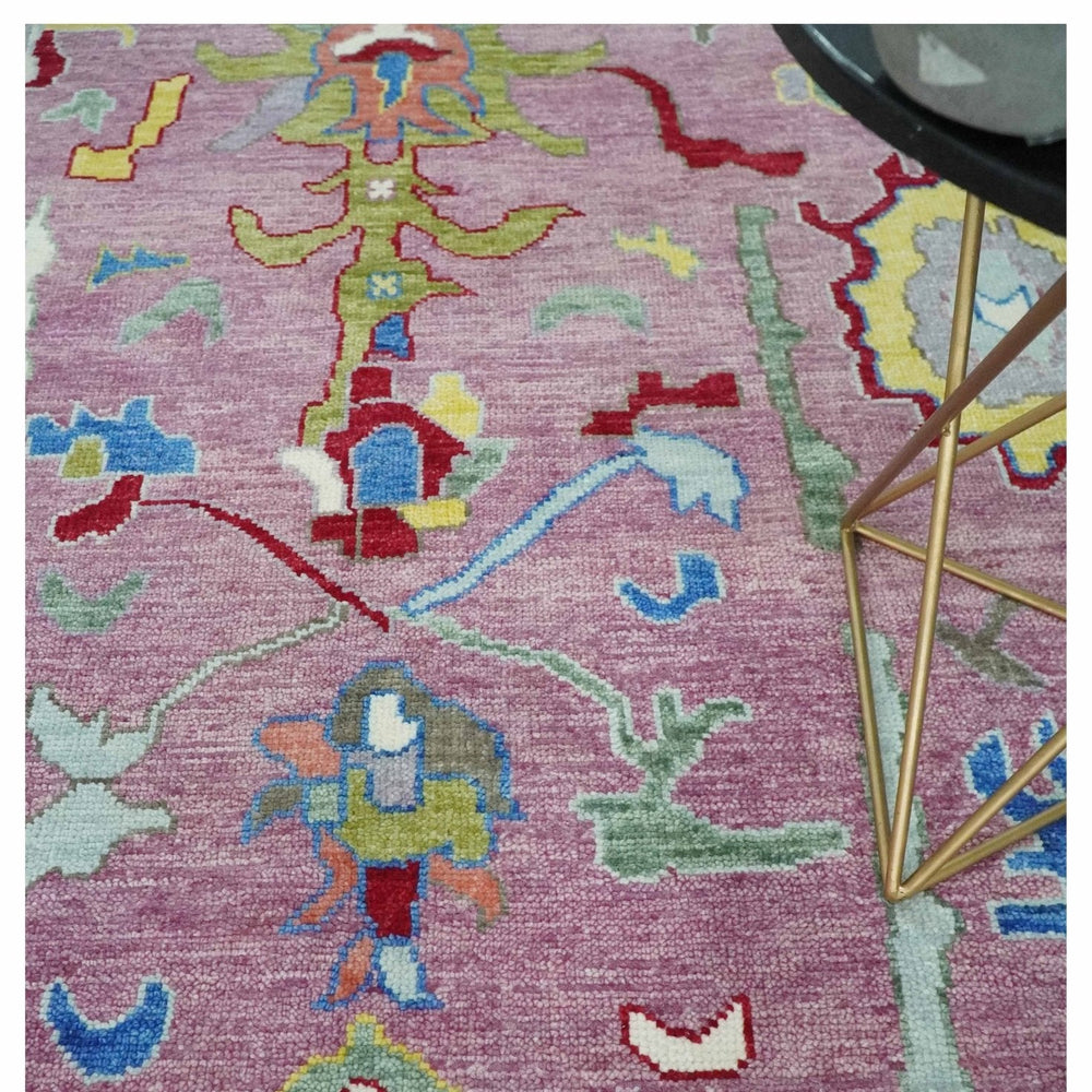 Ready to Ship Pink Modern Oushak Rug Wool Blue Colorful Hand knotted Area Rug
