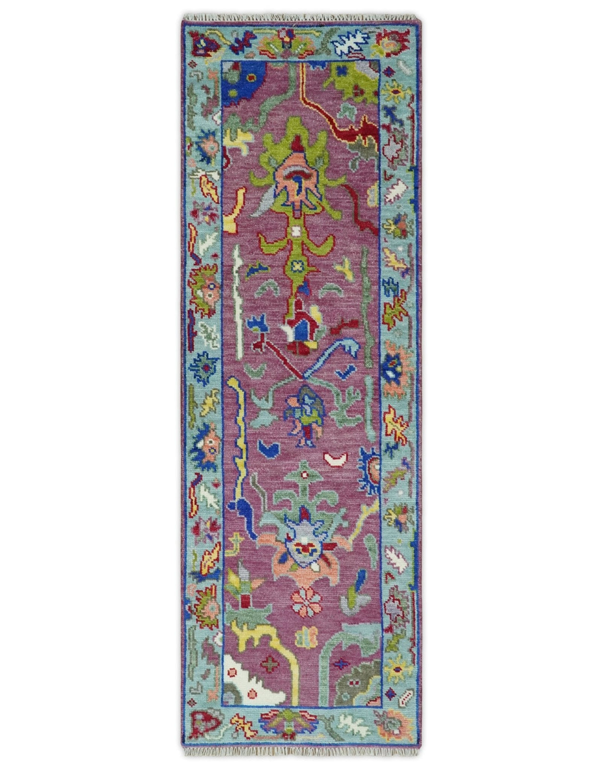 Ready to Ship Pink Modern Oushak Rug Wool Blue Colorful Hand knotted Area Rug
