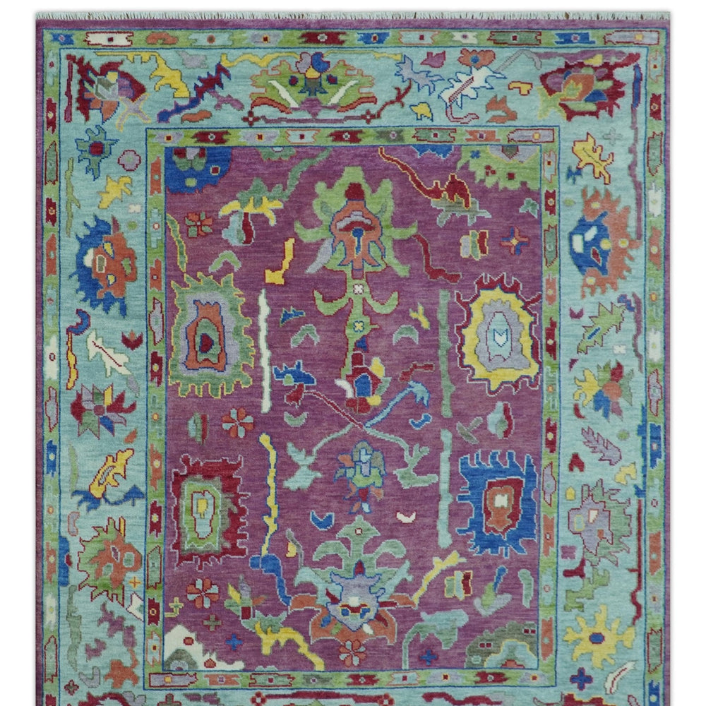 Ready to Ship Pink Modern Oushak Rug Wool Blue Colorful Hand knotted Area Rug