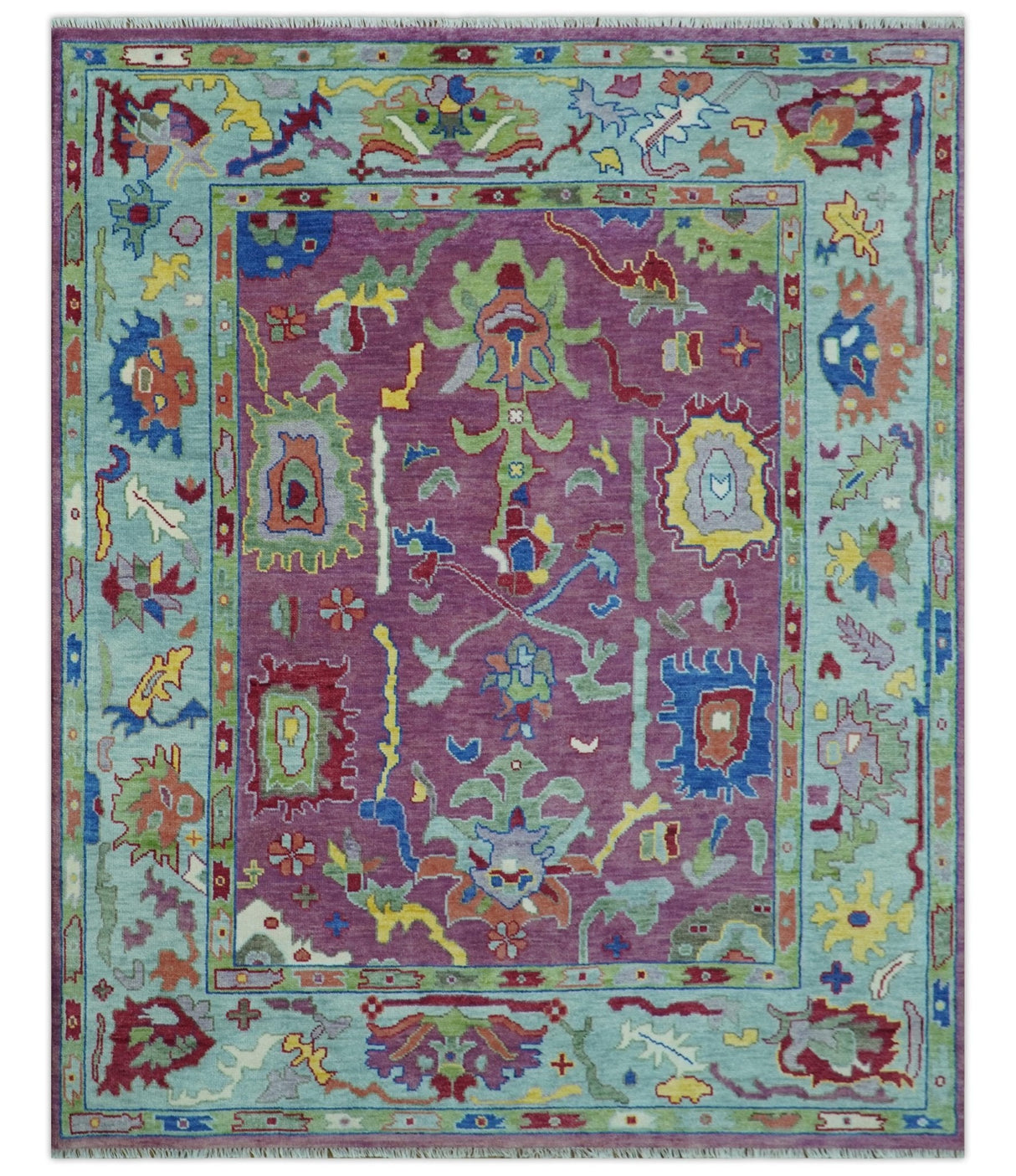 Ready to Ship Pink Modern Oushak Rug Wool Blue Colorful Hand knotted Area Rug