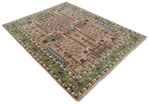 Ready to Ship Pink, Olive and Beige Traditional Vintage Style Tree Wool Rug