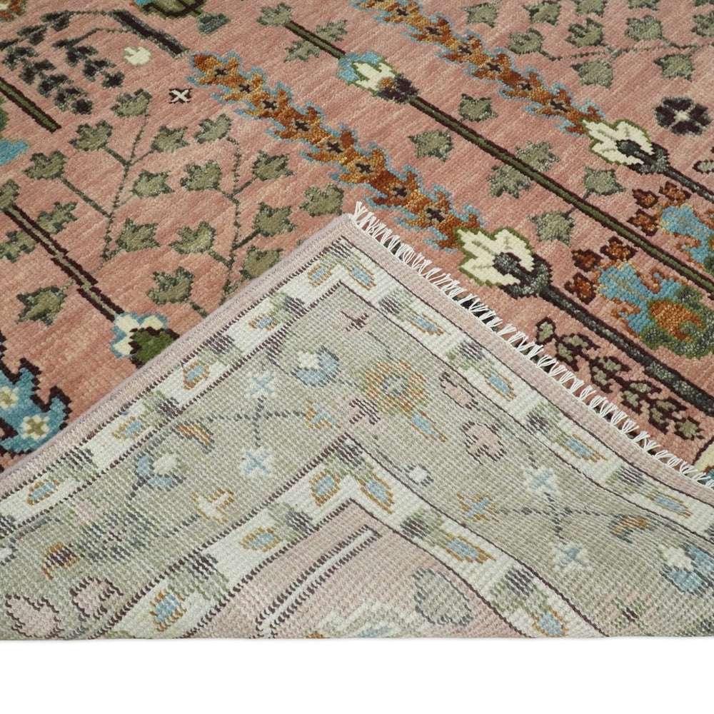 Ready to Ship Pink, Olive and Beige Traditional Vintage Style Tree Wool Rug