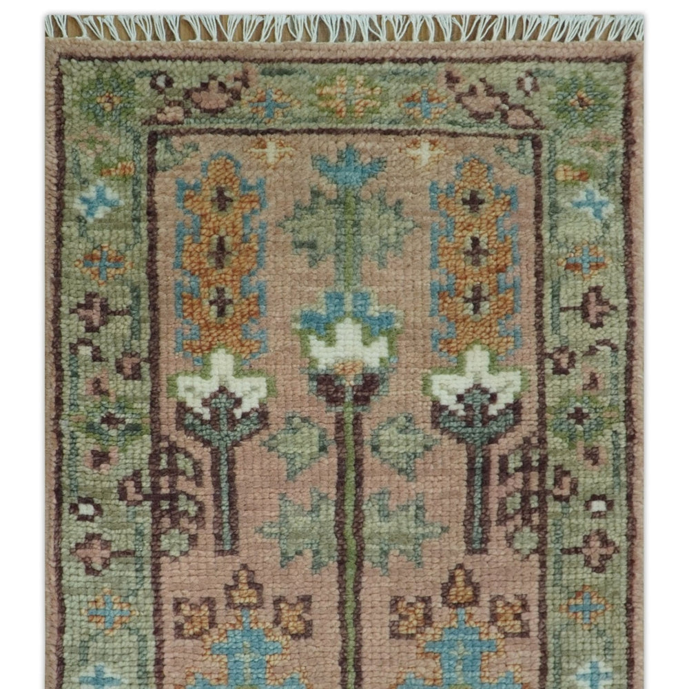 Ready to Ship Pink, Olive and Beige Traditional Vintage Style Tree Wool Rug