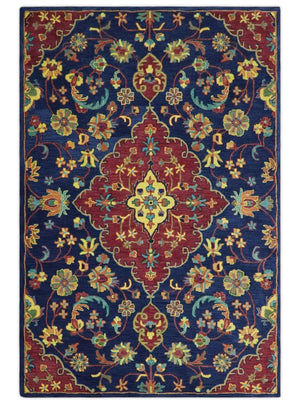 Ready to Ship Red And Blue Traditional Design Hand Tufted 6x9 Wool Rug