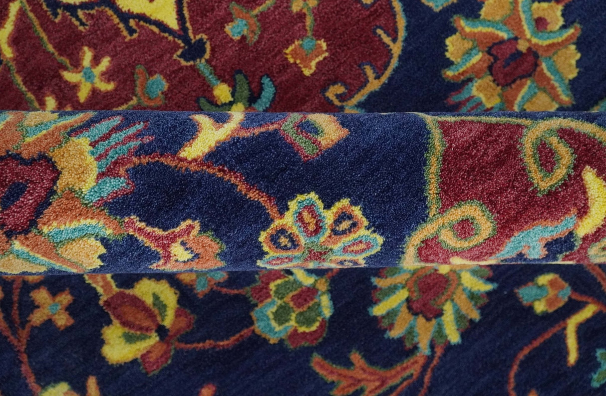 Ready to Ship Red And Blue Traditional Design Hand Tufted 6x9 Wool Rug
