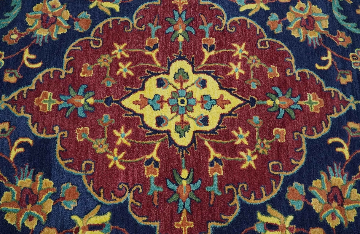 Ready to Ship Red And Blue Traditional Design Hand Tufted 6x9 Wool Rug