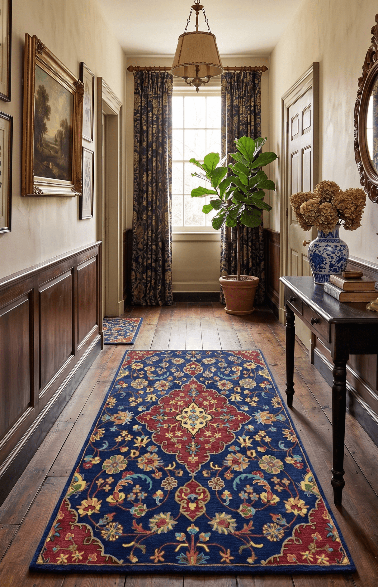Ready to Ship Red And Blue Traditional Design Hand Tufted 6x9 Wool Rug