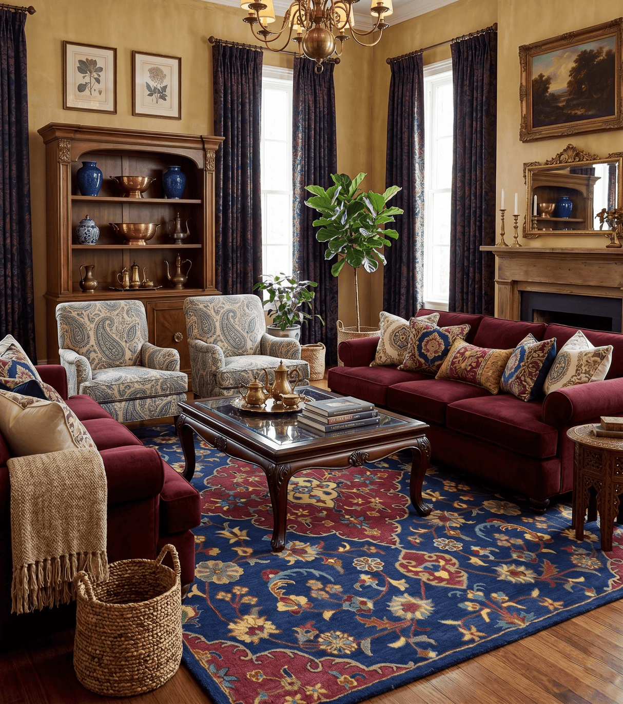 Ready to Ship Red And Blue Traditional Design Hand Tufted 8x10 Wool Rug