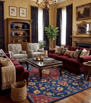 Ready to Ship Red And Blue Traditional Design Hand Tufted 8x10 Wool Rug