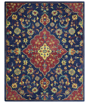 Ready to Ship Red And Blue Traditional Design Hand Tufted 8x10 Wool Rug