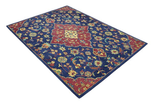 Ready to Ship Red And Blue Traditional Design Hand Tufted 8x10 Wool Rug