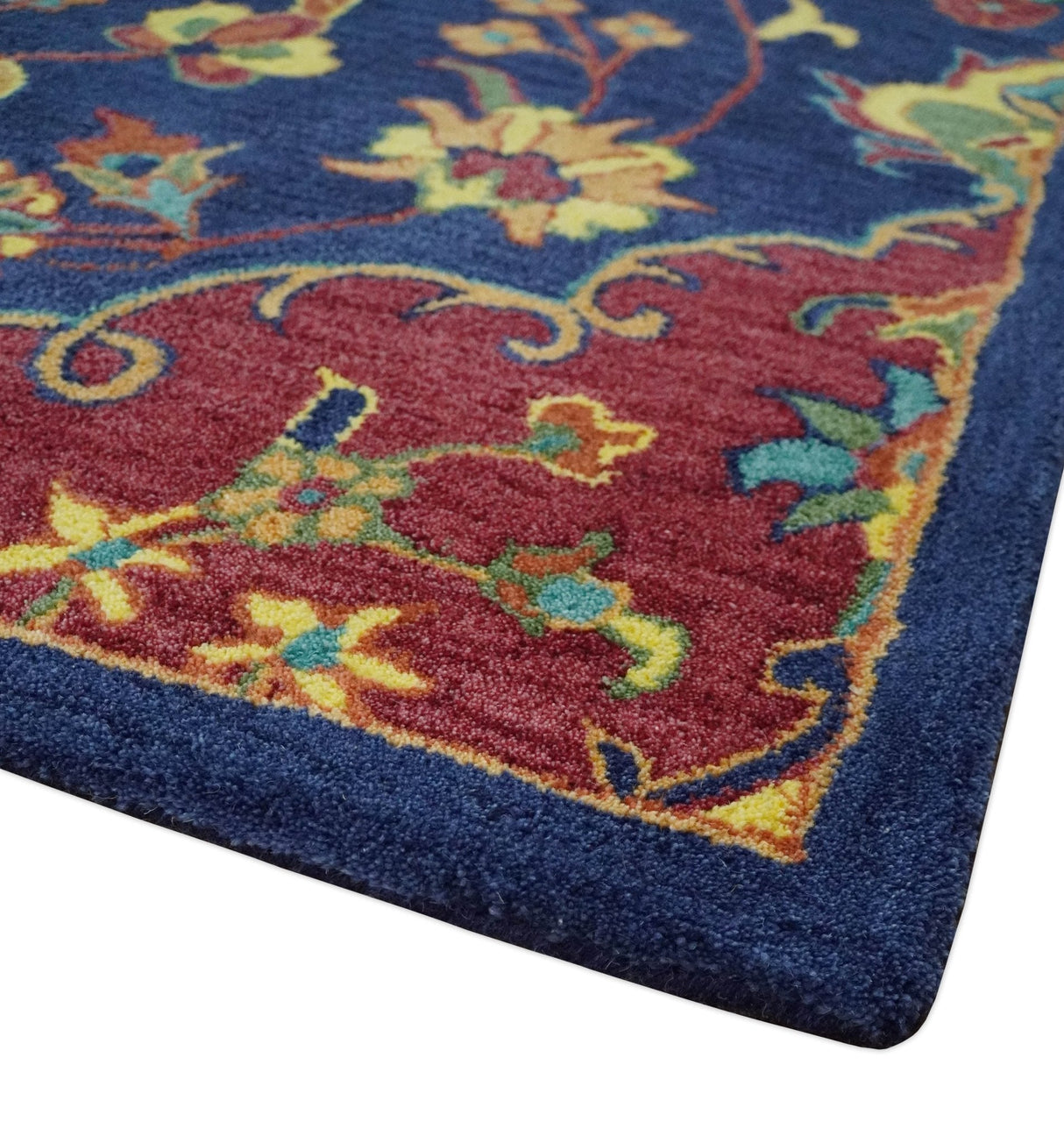 Ready to Ship Red And Blue Traditional Design Hand Tufted 8x10 Wool Rug