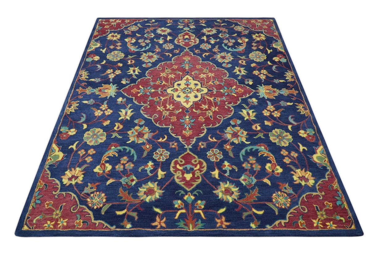Ready to Ship Red And Blue Traditional Design Hand Tufted 8x10 Wool Rug