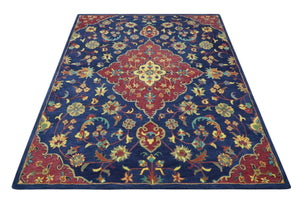 Ready to Ship Red And Blue Traditional Design Hand Tufted 8x10 Wool Rug