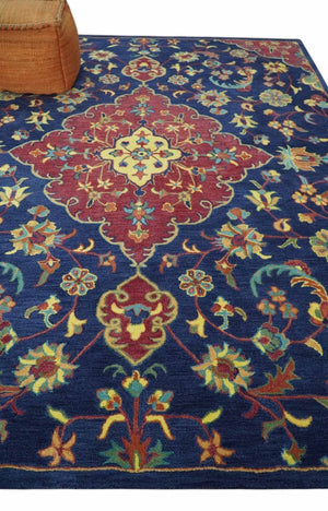 Ready to Ship Red And Blue Traditional Design Hand Tufted 8x10 Wool Rug