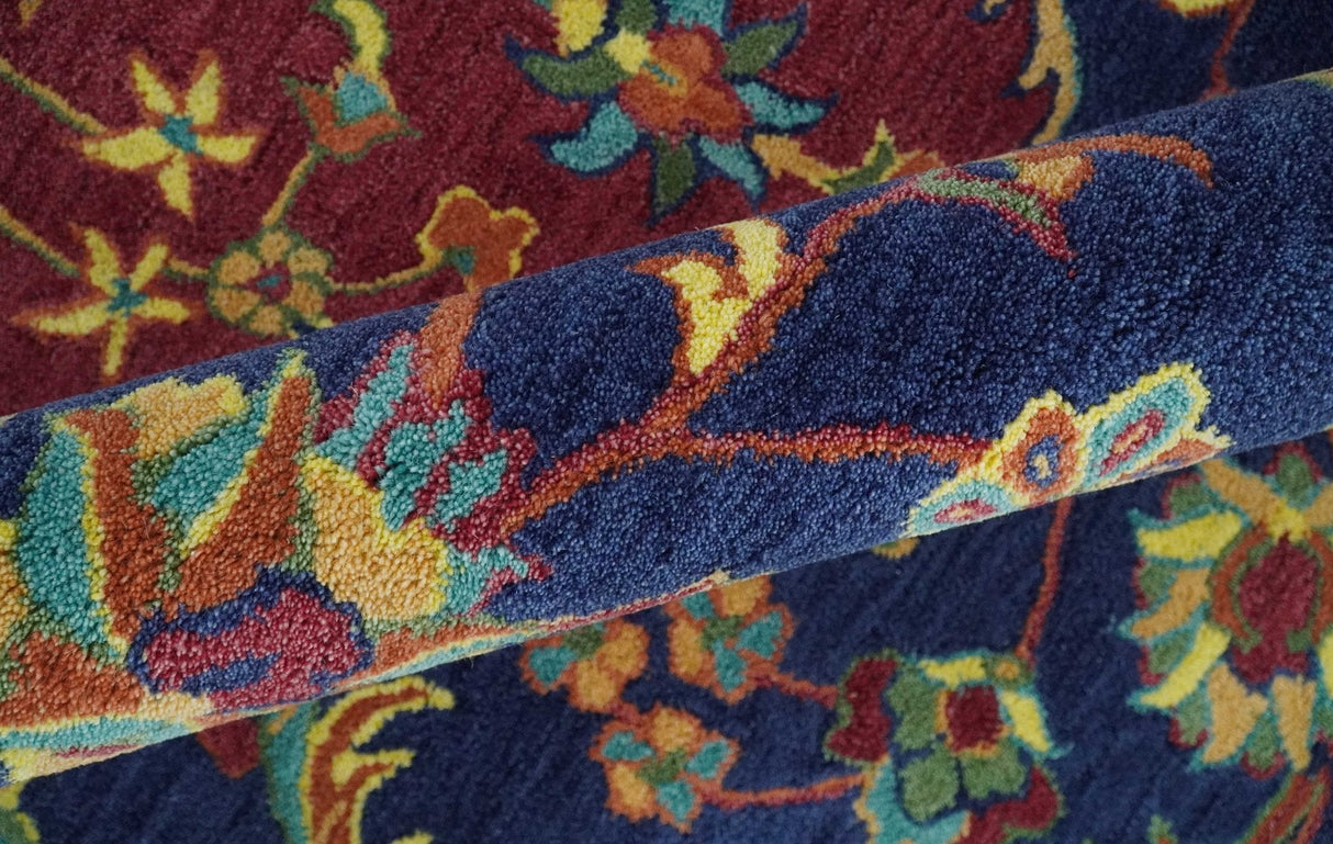 Ready to Ship Red And Blue Traditional Design Hand Tufted 8x10 Wool Rug