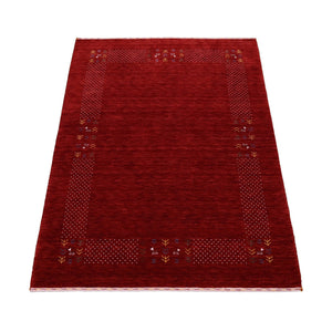 Red Contemporary Border Motifs Hand Loomed Wool Area Rug