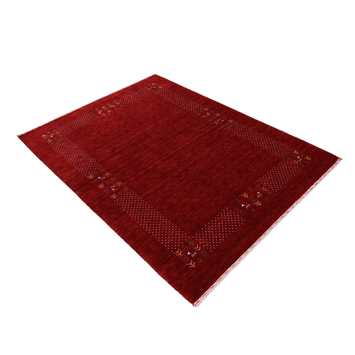 Red Contemporary Border Motifs Hand Loomed Wool Area Rug
