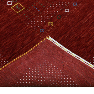 Red Contemporary Center Design Hand Loomed Wool Area Rug