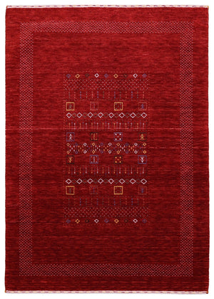 Red Contemporary Center Design Hand Loomed Wool Area Rug