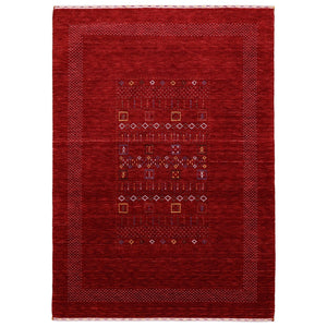 Red Contemporary Center Design Hand Loomed Wool Area Rug
