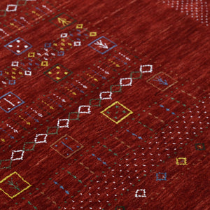 Red Contemporary Center Design Hand Loomed Wool Area Rug