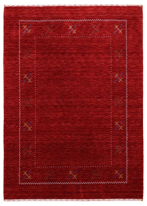 Red Gabbeh Border Design Hand Loomed Wool Area Rug