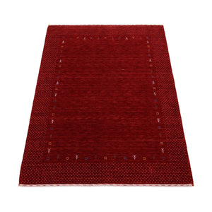 Red Gabbeh Border Design Hand Loomed Wool Area Rug