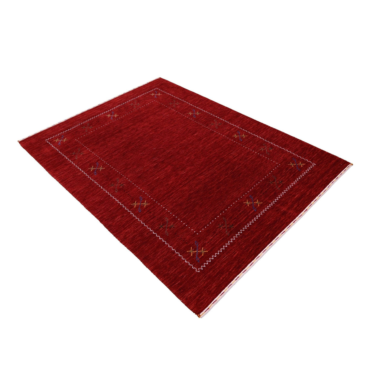 Red Gabbeh Border Design Hand Loomed Wool Area Rug