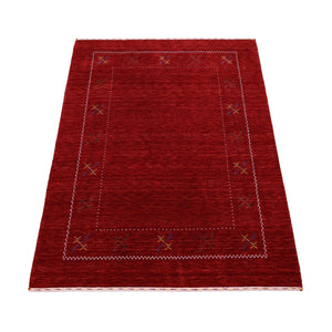 Red Gabbeh Border Design Hand Loomed Wool Area Rug