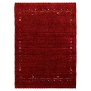 Red Tribal Border Design Hand Loomed Wool Area Rug