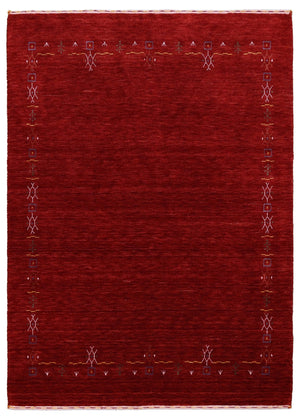Red Tribal Border Design Hand Loomed Wool Area Rug