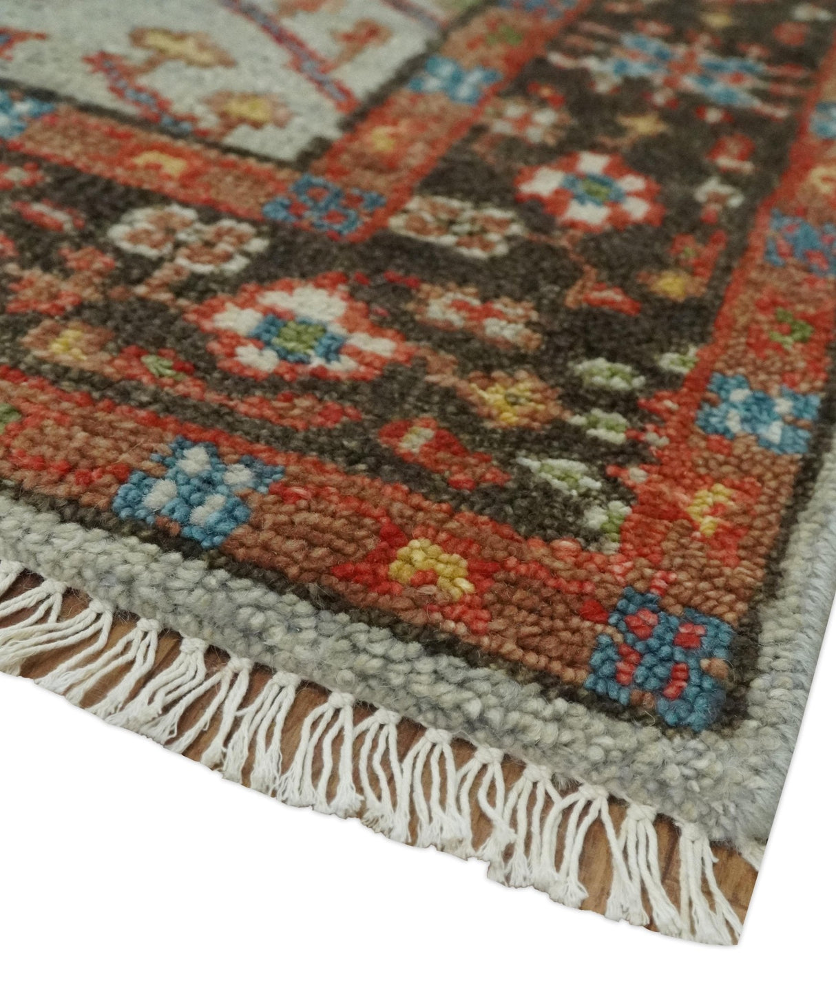 Ready to Ship Silver And Brown Tree of Life Hand Knotted 5x8 Wool Rug