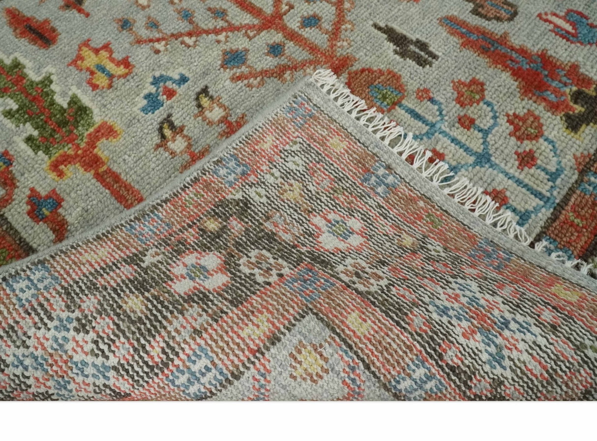 Ready to Ship Silver And Brown Tree of Life Hand Knotted 5x8 Wool Rug