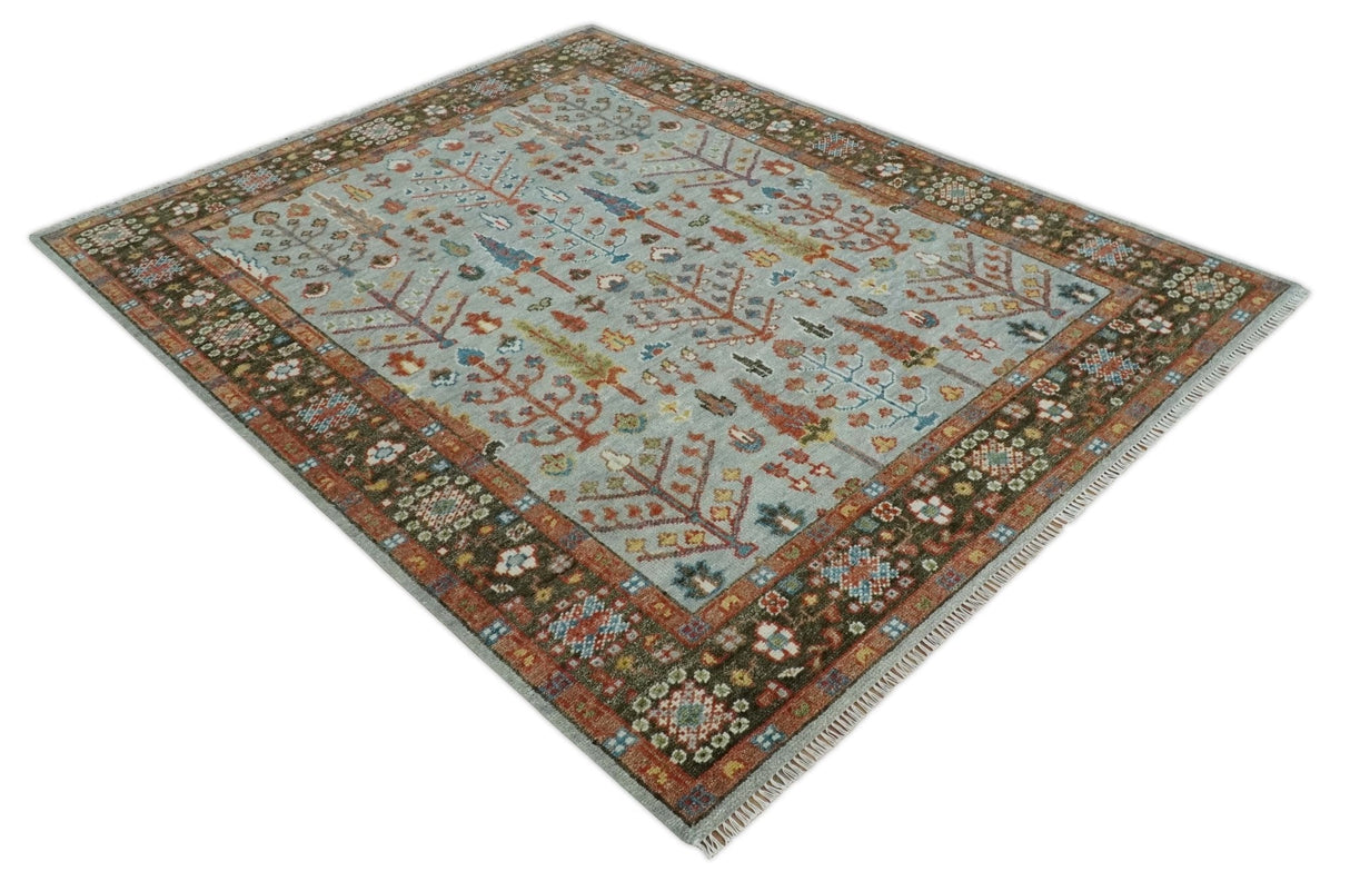 Ready to Ship Silver And Brown Tree of Life Hand Knotted 6x9 Wool Rug