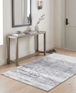 Ready to Ship Silver And Ivory Modern Abstract Hand Loom 5x7.6 Viscose Rug