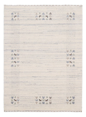 Solid Ivory Border Patterns Hand Loomed Wool Area Rug